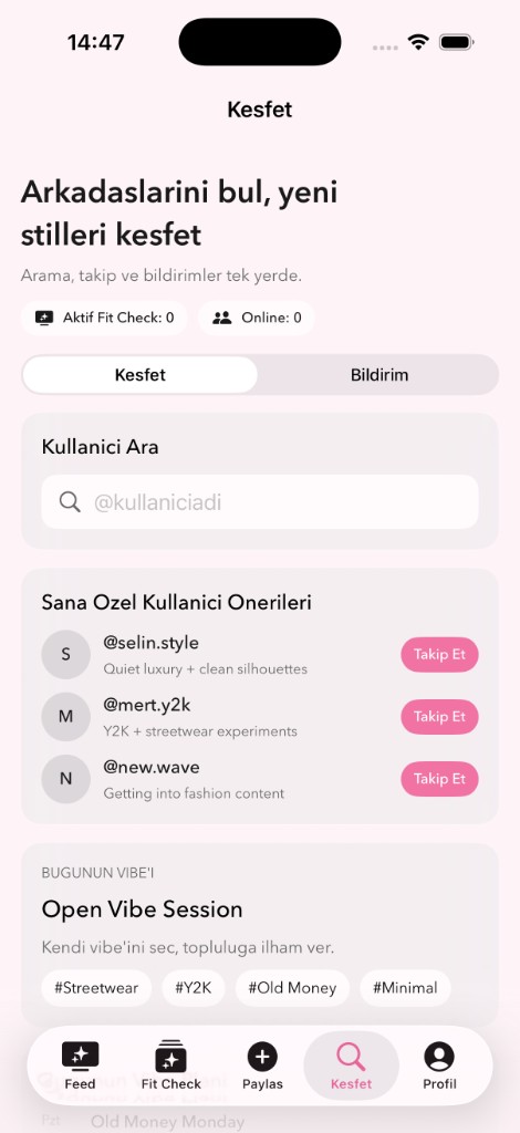 Keşfet ekranı